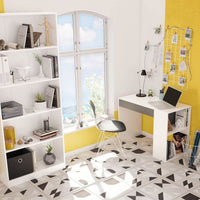 Sesko Grey and White Modern Home Office Desk with Drawer and Storage Shelves - UK Luxury Furniture