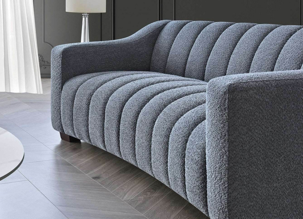 Aluxo Astoria 3-Seater Sofa in Luxurious Iron Boucle Fabric with Deep Channel Stitching - UK Luxury Furniture