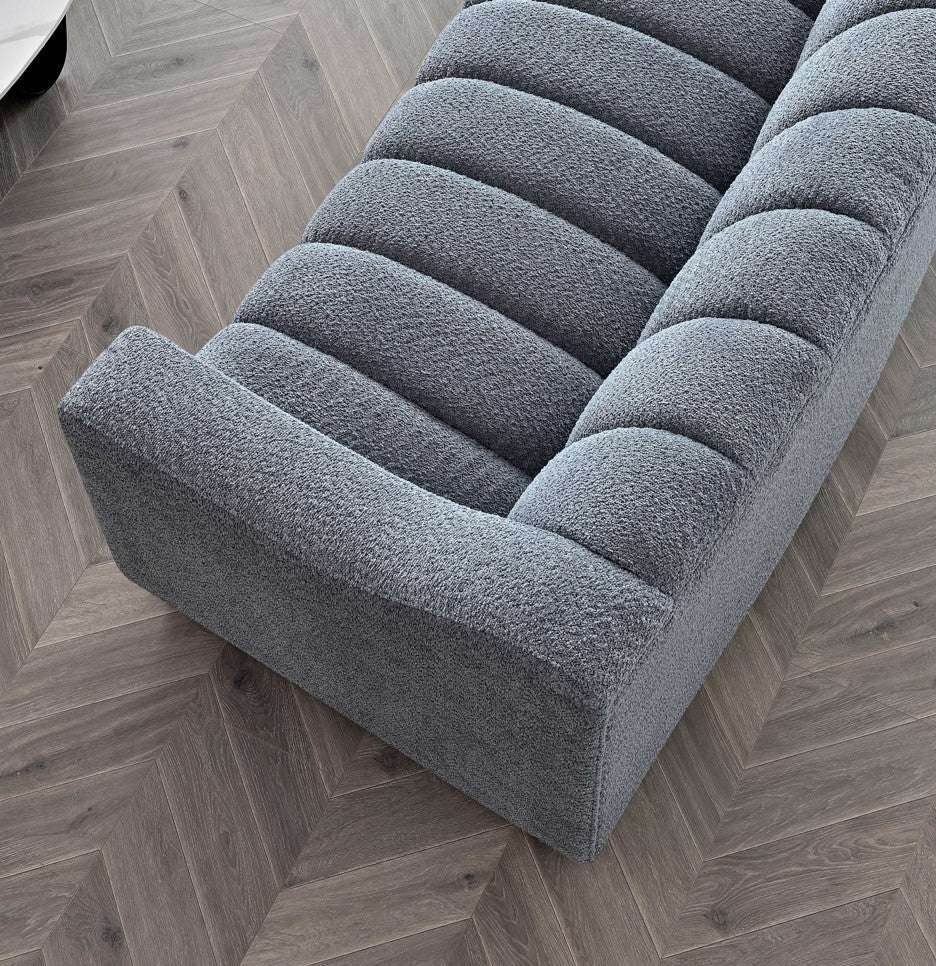 Aluxo Astoria 3-Seater Sofa in Luxurious Iron Boucle Fabric with Deep Channel Stitching - UK Luxury Furniture
