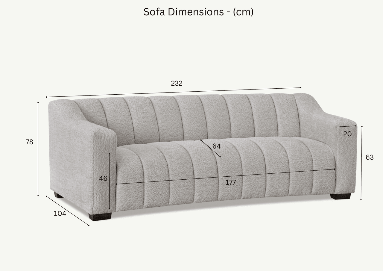 Aluxo Astoria 3-Seater Sofa in Luxurious Iron Boucle Fabric with Deep Channel Stitching - UK Luxury Furniture