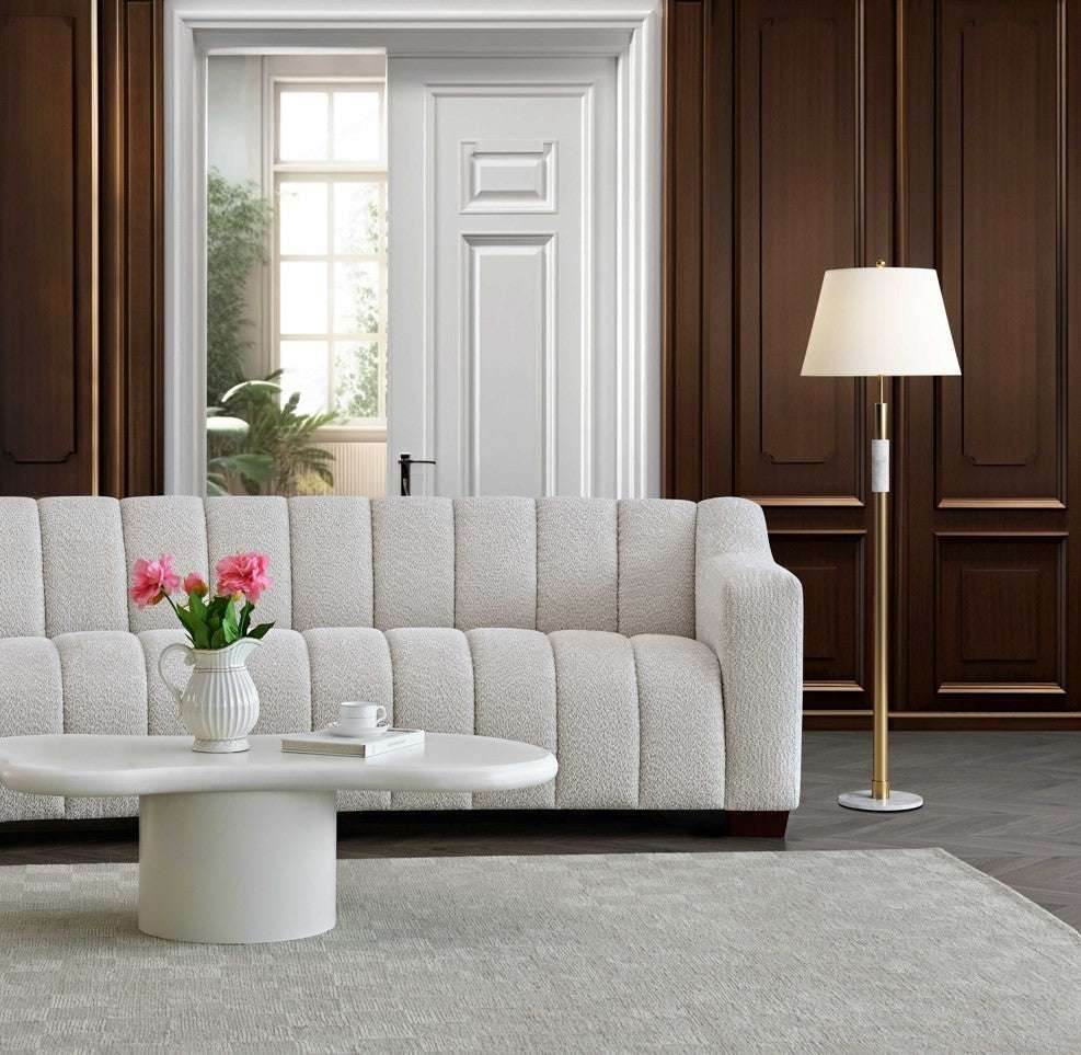 Aluxo Astoria 3-Seater Sofa in Oatmeal Boucle Fabric with Deep Channel Stitching - UK Luxury Furniture