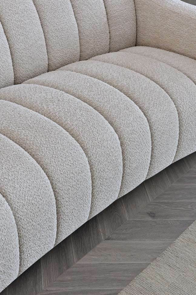 Aluxo Astoria 3-Seater Sofa in Oatmeal Boucle Fabric with Deep Channel Stitching - UK Luxury Furniture