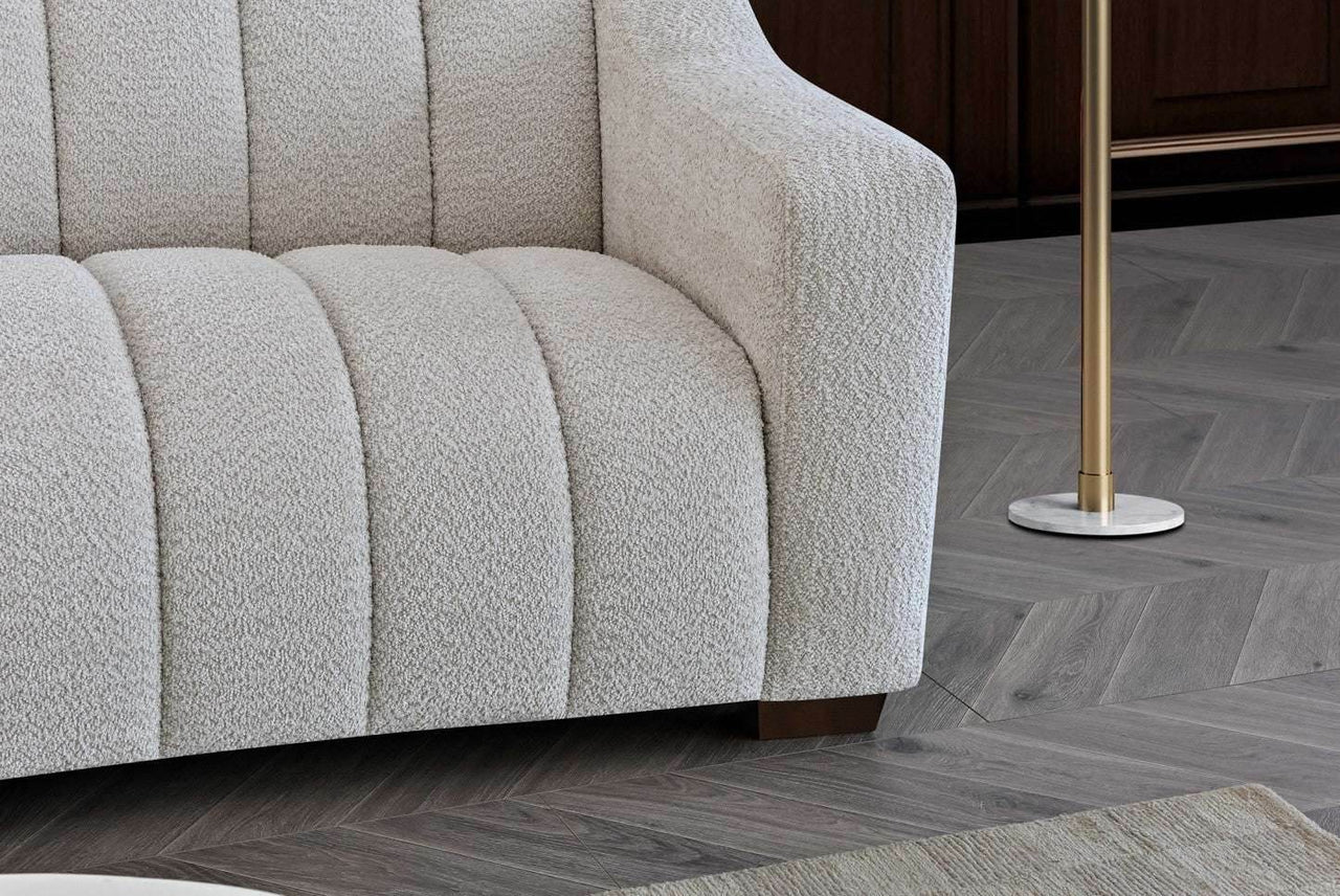 Aluxo Astoria 3-Seater Sofa in Oatmeal Boucle Fabric with Deep Channel Stitching - UK Luxury Furniture