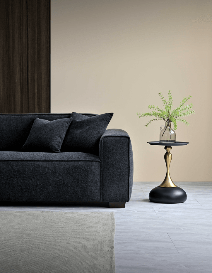 Aluxo Dakota Chaise Sofa - Midnight Boucle, Duck Feather Padding & Minimalist Design - UK Luxury Furniture