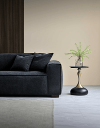 Aluxo Dakota Chaise Sofa - Midnight Boucle, Duck Feather Padding & Minimalist Design - UK Luxury Furniture