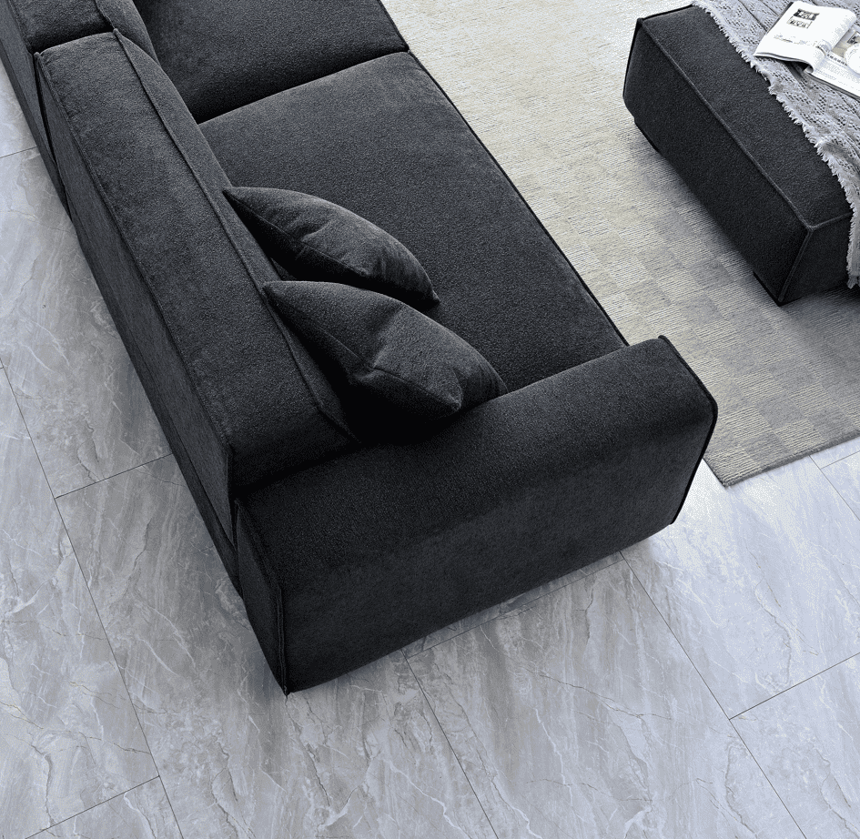 Aluxo Dakota Chaise Sofa - Midnight Boucle, Duck Feather Padding & Minimalist Design - UK Luxury Furniture