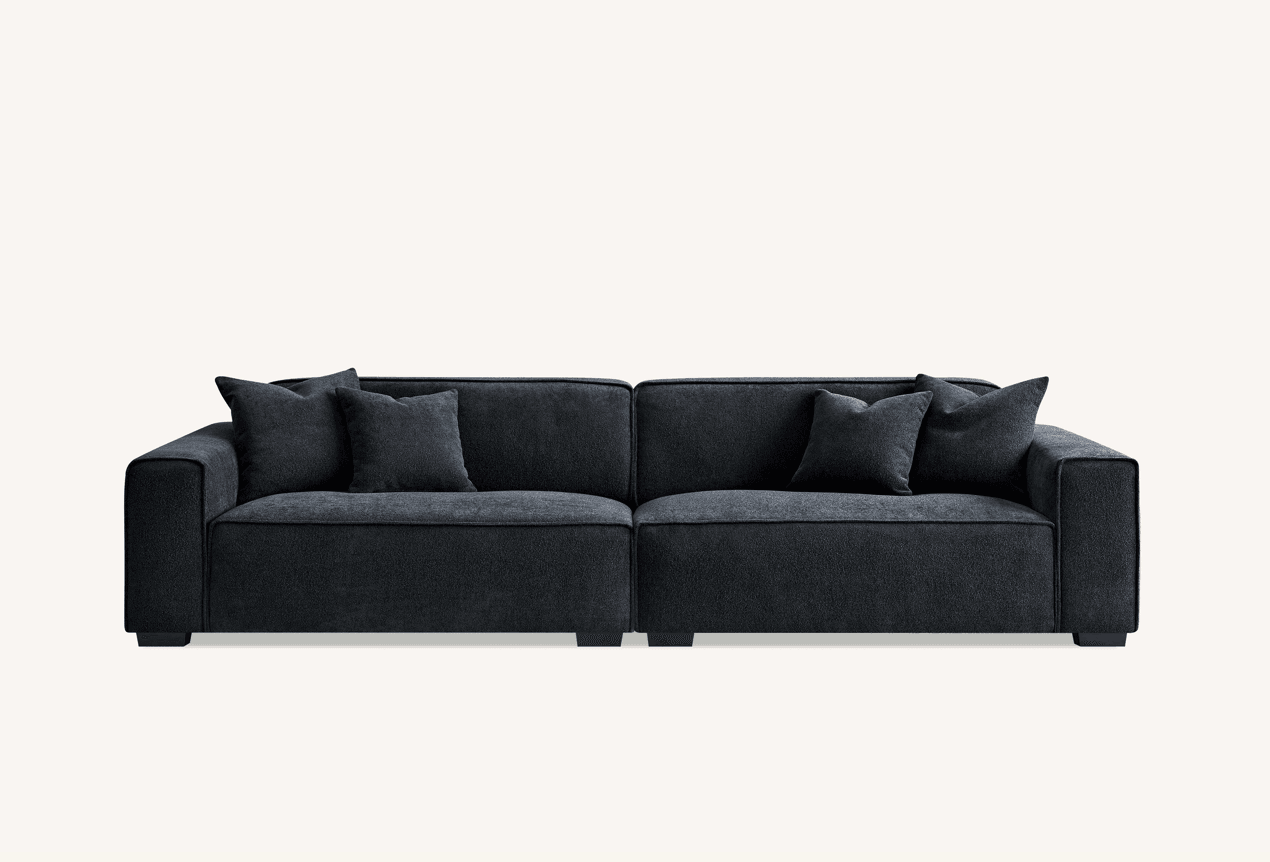Aluxo Dakota Chaise Sofa - Midnight Boucle, Duck Feather Padding & Minimalist Design - UK Luxury Furniture