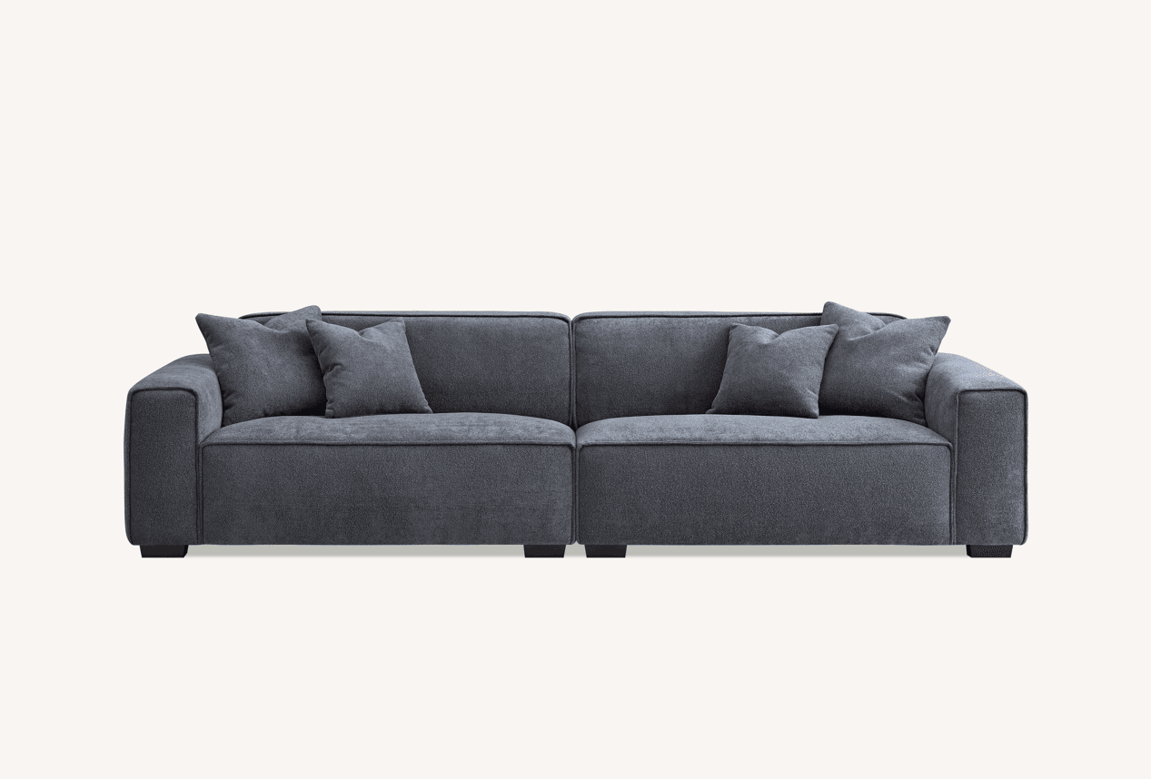 Aluxo Dakota Charcoal Boucle Sofa with Duck Feather Padding - Modern Luxury Comfort - UK Luxury Furniture