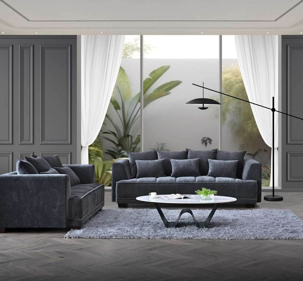 Aluxo Gramercy Luxury Sofa in Steel Velvet - Elegant Design, Plush Comfort & Durable Quality - UK Luxury Furniture