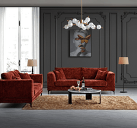 Aluxo Lenox Mid-Century Modern Sofa in Rust Velvet with Plush Cushions and Wooden Plinth - UK Luxury Furniture