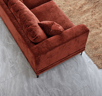 Aluxo Lenox Mid-Century Modern Sofa in Rust Velvet with Plush Cushions and Wooden Plinth - UK Luxury Furniture