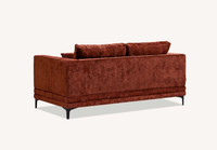 Aluxo Lenox Mid-Century Modern Sofa in Rust Velvet with Plush Cushions and Wooden Plinth - UK Luxury Furniture