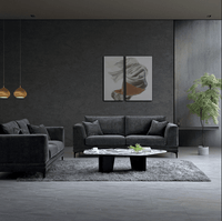 Aluxo Lenox Mid-Century Velvet Sofa in Steel - Timeless Design & Luxurious Comfort - UK Luxury Furniture