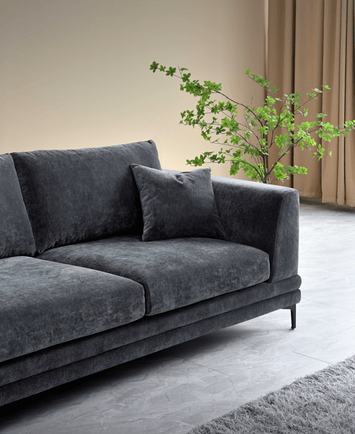 Aluxo Lenox Mid-Century Velvet Sofa in Steel - Timeless Design & Luxurious Comfort - UK Luxury Furniture