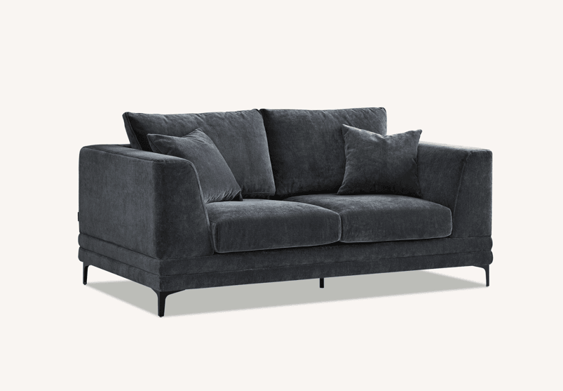 Aluxo Lenox Mid-Century Velvet Sofa in Steel - Timeless Design & Luxurious Comfort - UK Luxury Furniture
