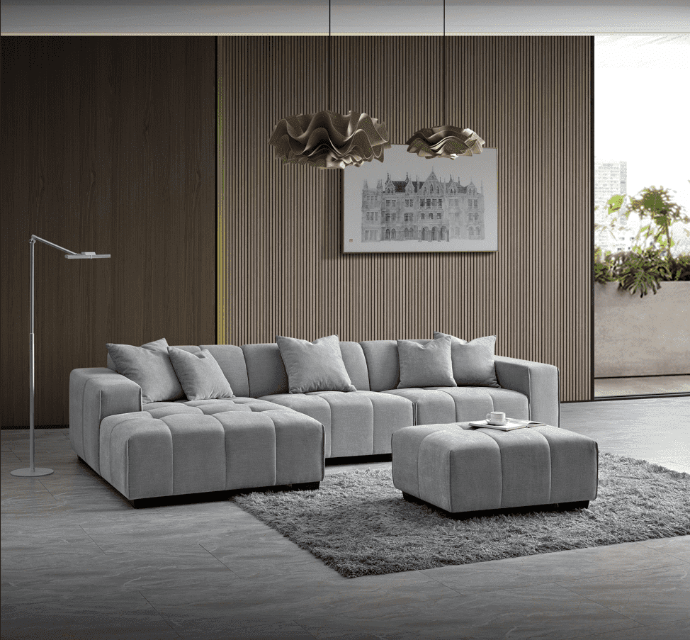 Aluxo Leonard Left Hand Corner Sofa in Cloudy Grey Boucle - Modular Design & Plush Comfort - UK Luxury Furniture