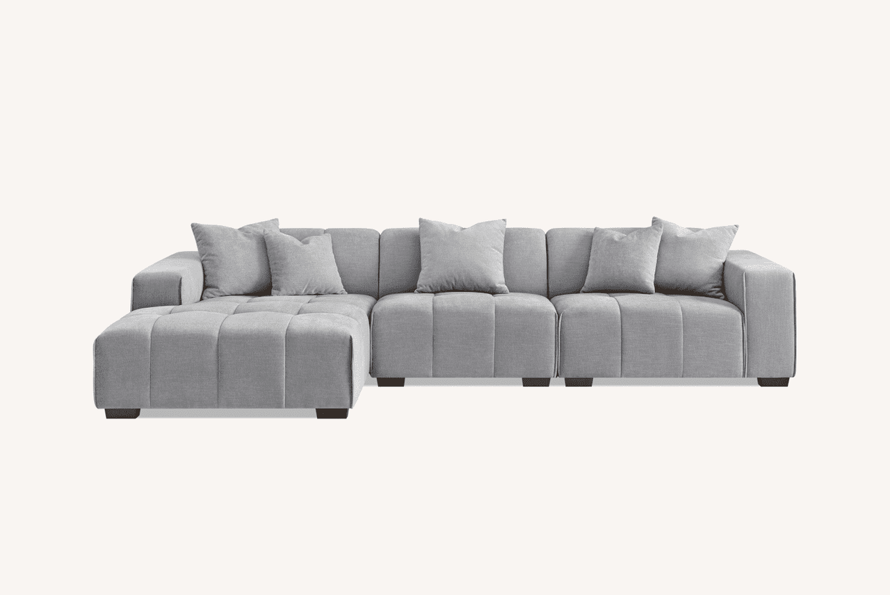 Aluxo Leonard Left Hand Corner Sofa in Cloudy Grey Boucle - Modular Design & Plush Comfort - UK Luxury Furniture