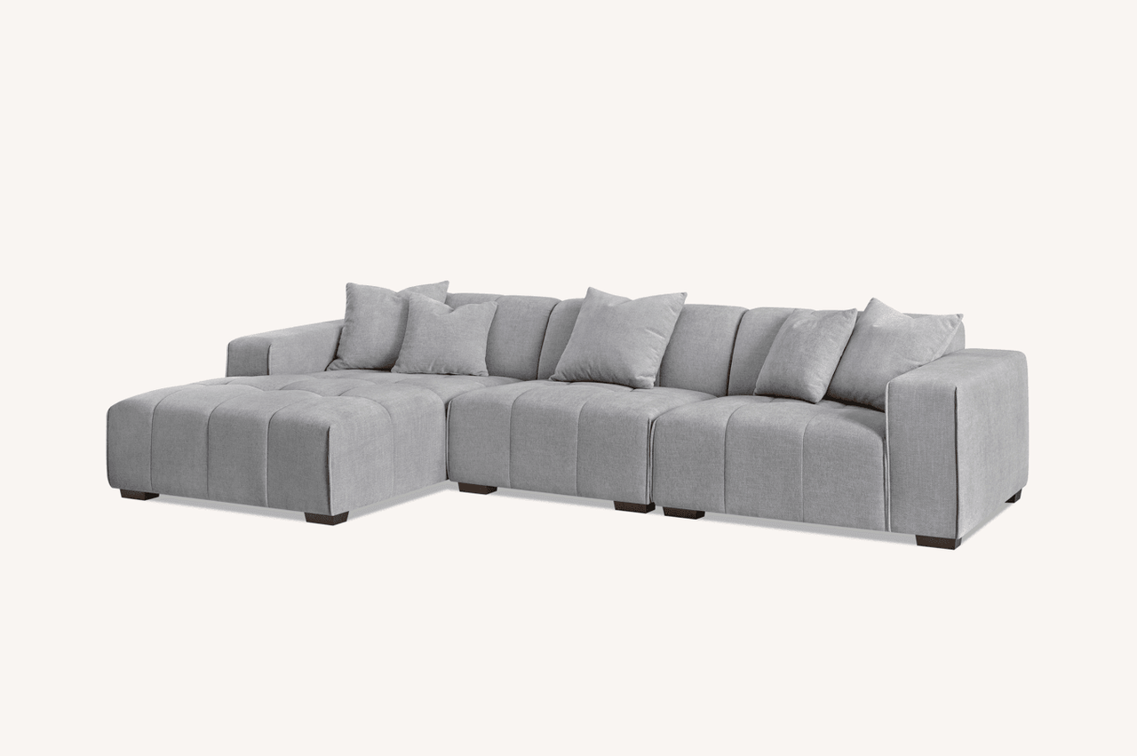 Aluxo Leonard Left Hand Corner Sofa in Cloudy Grey Boucle - Modular Design & Plush Comfort - UK Luxury Furniture