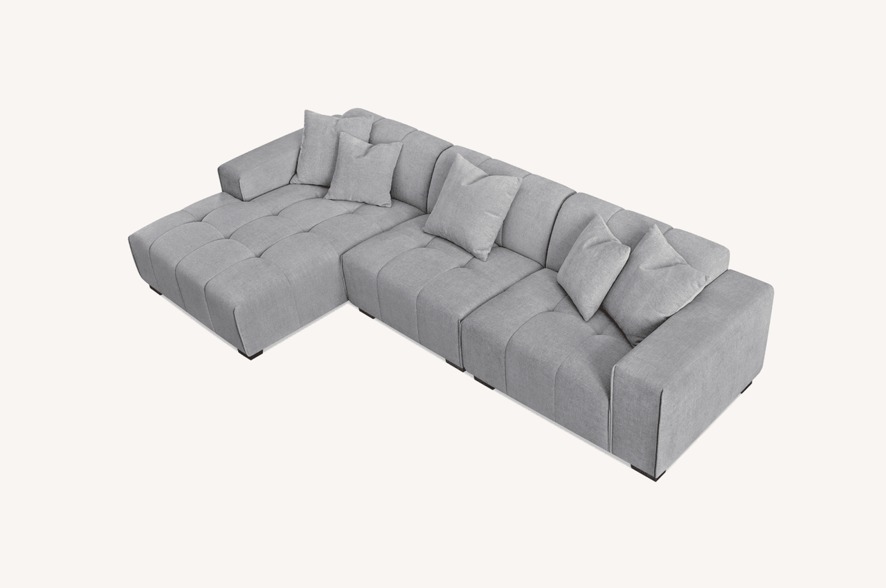 Aluxo Leonard Left Hand Corner Sofa in Cloudy Grey Boucle - Modular Design & Plush Comfort - UK Luxury Furniture
