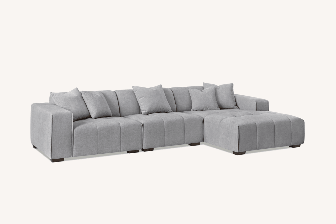 Leonard Right Hand Corner Sofa in Cloudy Grey Boucle with Modular Sections & Plush Cushions - UK Luxury Furniture