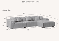 Leonard Right Hand Corner Sofa in Cloudy Grey Boucle with Modular Sections & Plush Cushions - UK Luxury Furniture
