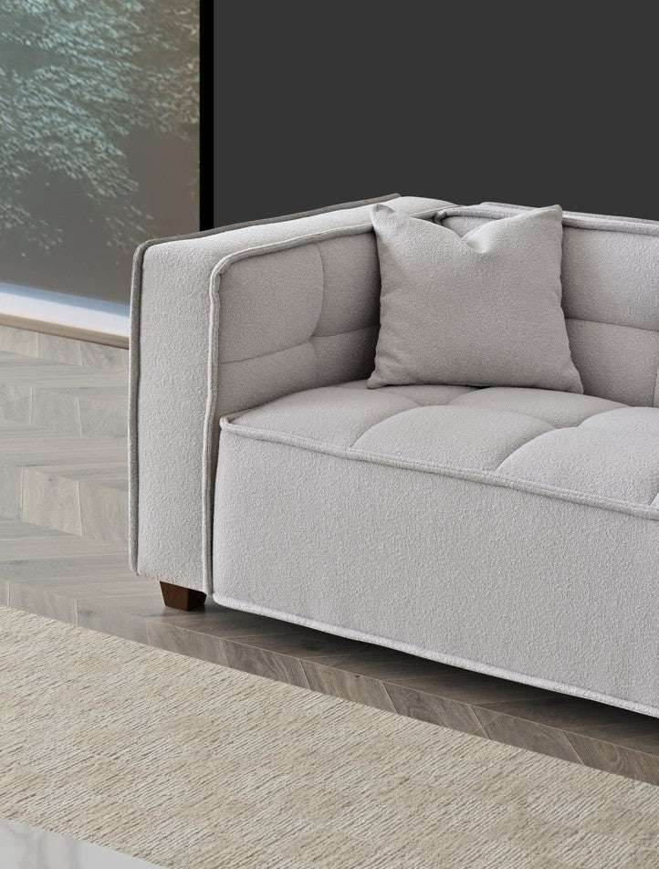 Aluxo Murray 3-Seater Sofa in Luxurious Putty Boucle Fabric with Chesterfield Design - UK Luxury Furniture