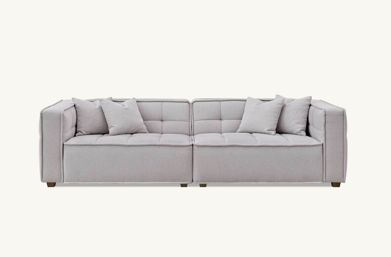 Aluxo Murray 3-Seater Sofa in Luxurious Putty Boucle Fabric with Chesterfield Design - UK Luxury Furniture