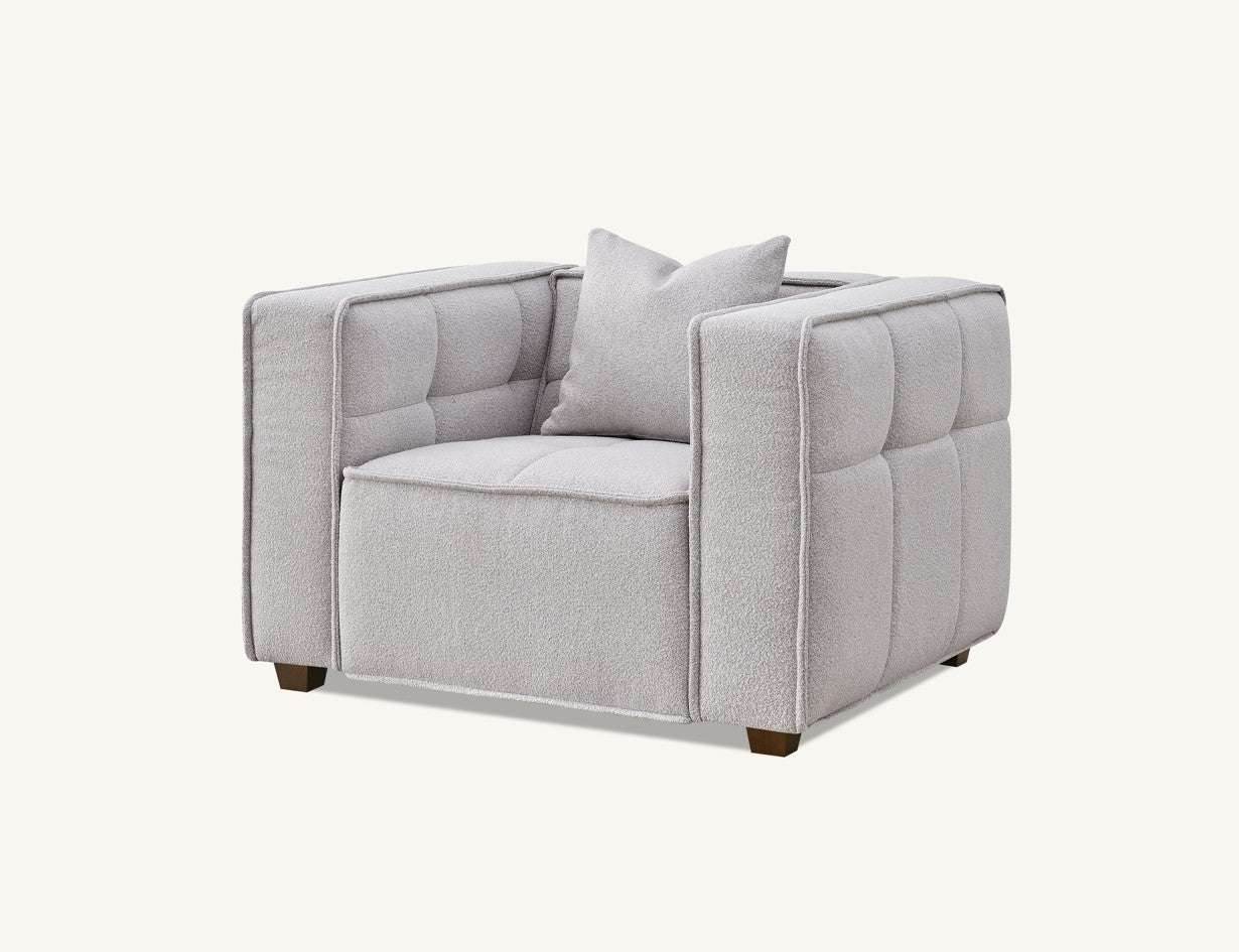 Aluxo Murray 3-Seater Sofa in Luxurious Putty Boucle Fabric with Chesterfield Design - UK Luxury Furniture