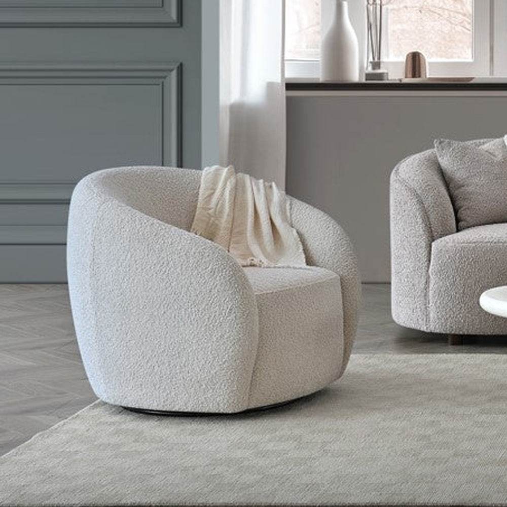 Luxurious Nolita Boucle Teddy 3-Seater Sofa & Accent Chair - Organic Curved Design in Neutral Colours - UK Luxury Furniture