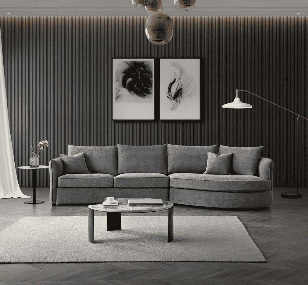 Luxurious Aluxo Rubin Corner Chaise Sofa in Charcoal Boucle for Modern Interiors - UK Luxury Furniture