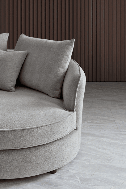 Aluxo Rubin Curved Corner Chaise Sofa in Pebble Boucle - Luxe Comfort Design for Modern Interiors - UK Luxury Furniture