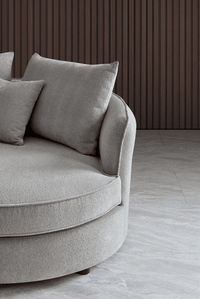 Aluxo Rubin Curved Corner Chaise Sofa in Pebble Boucle - Luxe Comfort Design for Modern Interiors - UK Luxury Furniture