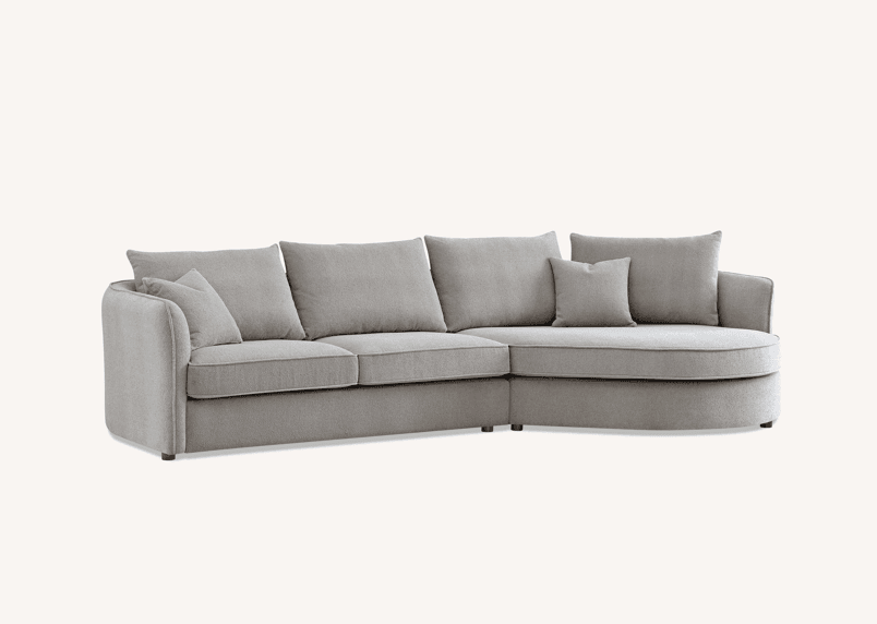 Aluxo Rubin Curved Corner Chaise Sofa in Pebble Boucle - Luxe Comfort Design for Modern Interiors - UK Luxury Furniture