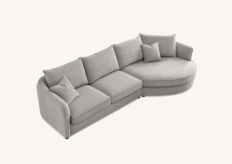 Aluxo Rubin Curved Corner Chaise Sofa in Pebble Boucle - Luxe Comfort Design for Modern Interiors - UK Luxury Furniture