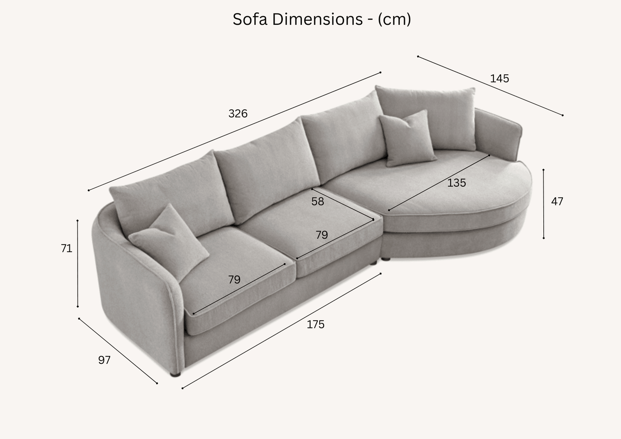 Aluxo Rubin Curved Corner Chaise Sofa in Pebble Boucle - Luxe Comfort Design for Modern Interiors - UK Luxury Furniture