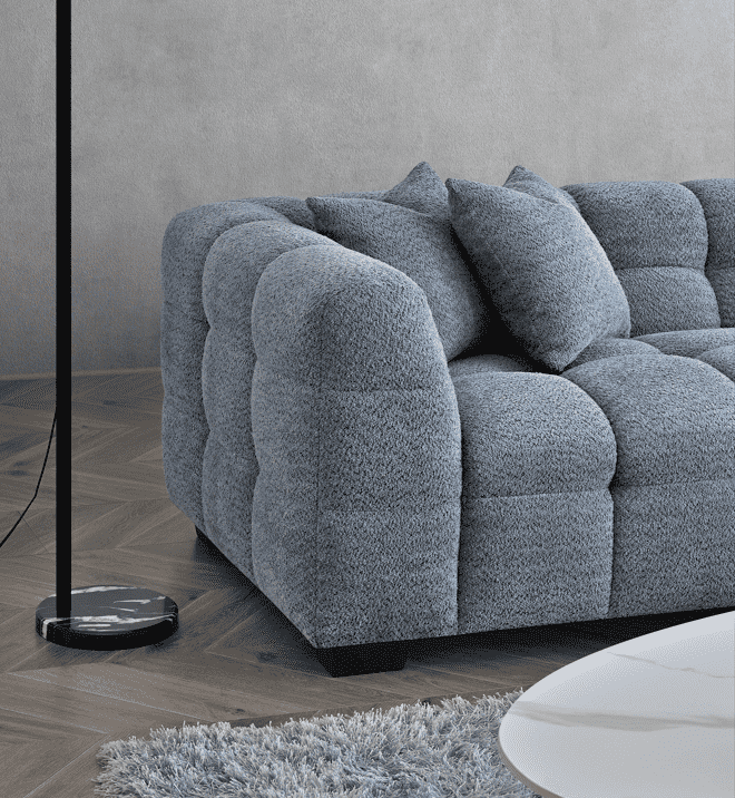 Aluxo Tribeca Corner Sofa - Premium Iron Boucle with Channel Stitching - UK Luxury Furniture