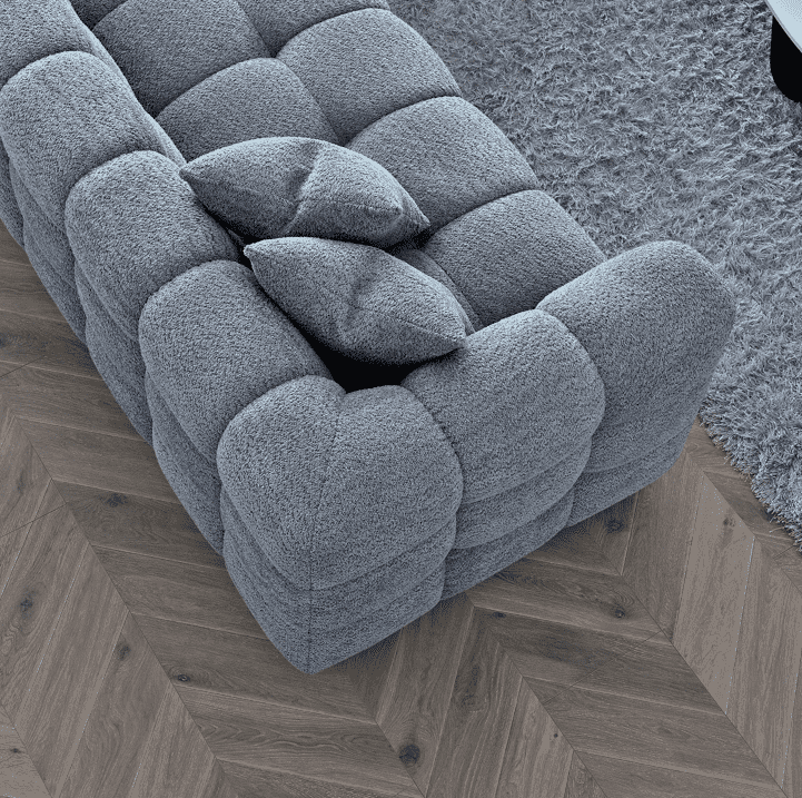 Aluxo Tribeca Corner Sofa - Premium Iron Boucle with Channel Stitching - UK Luxury Furniture