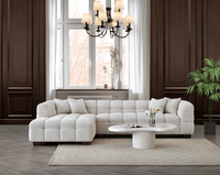 Luxurious Aluxo Tribeca Corner Sofa in Oatmeal Boucle Fabric – Contemporary Chesterfield Design - UK Luxury Furniture
