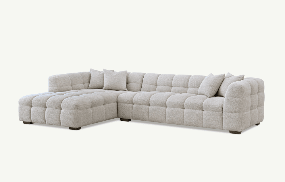 Luxurious Aluxo Tribeca Corner Sofa in Oatmeal Boucle Fabric – Contemporary Chesterfield Design - UK Luxury Furniture