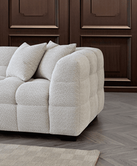 Luxurious Aluxo Tribeca Corner Sofa in Oatmeal Boucle Fabric – Contemporary Chesterfield Design - UK Luxury Furniture