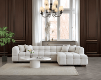 Luxurious Aluxo Tribeca Corner Sofa in Oatmeal Boucle Fabric – Contemporary Chesterfield Design - UK Luxury Furniture