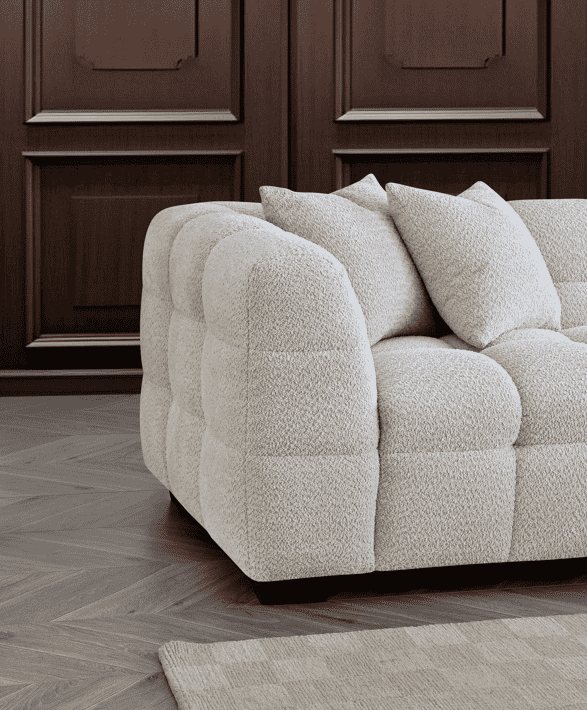 Aluxo Tribeca Right Hand Corner Sofa in Oatmeal Boucle Fabric - Luxurious Comfort & Style - UK Luxury Furniture