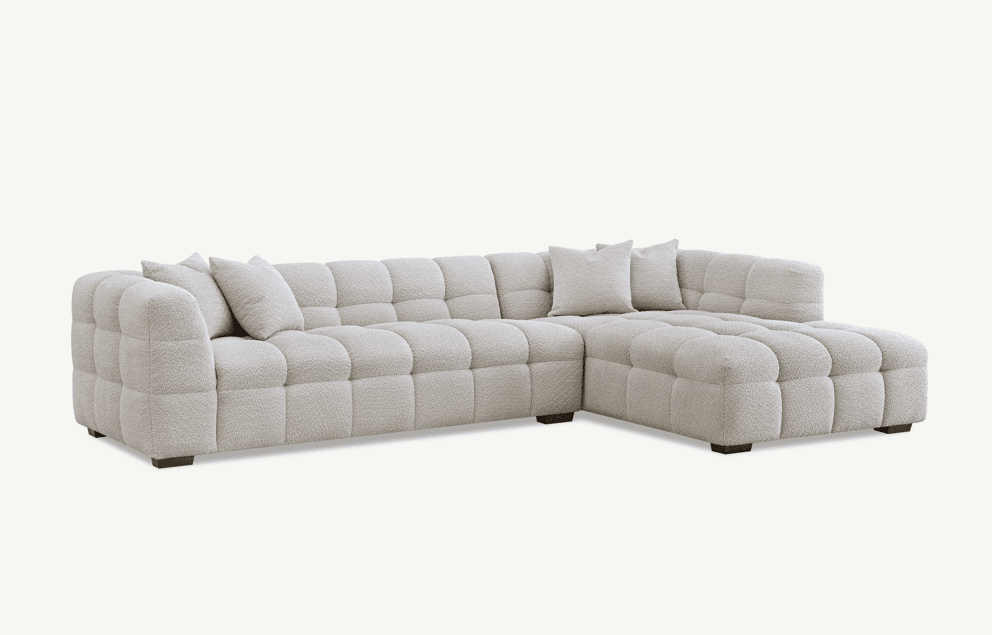 Aluxo Tribeca Right Hand Corner Sofa in Oatmeal Boucle Fabric - Luxurious Comfort & Style - UK Luxury Furniture