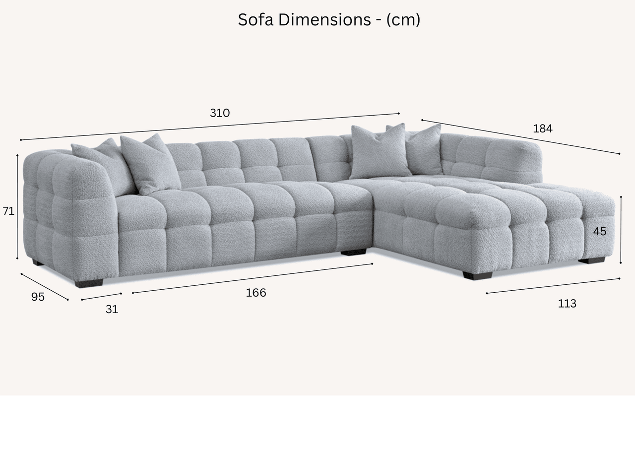 Aluxo Tribeca Right Hand Corner Sofa in Oatmeal Boucle Fabric - Luxurious Comfort & Style - UK Luxury Furniture