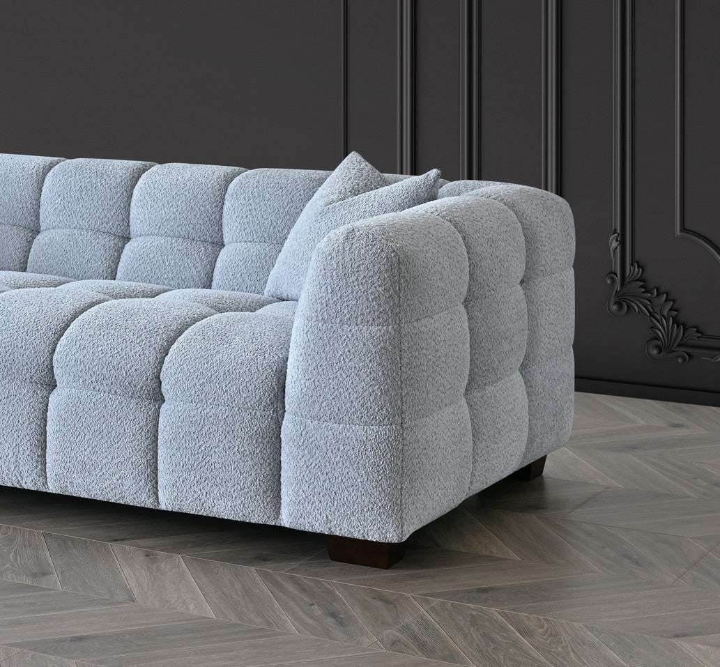 Aluxo Tribeca 3-Seater Sofa in Luxurious Pearl Boucle Fabric with Deep Channel Stitching - UK Luxury Furniture