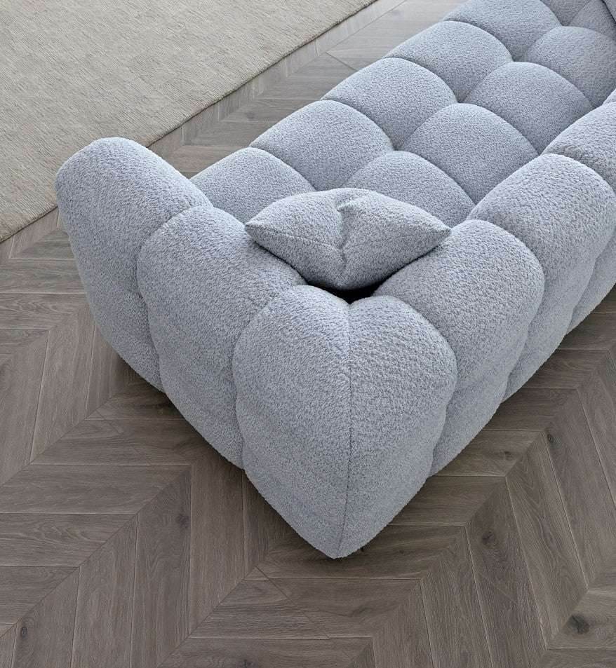 Aluxo Tribeca 3-Seater Sofa in Luxurious Pearl Boucle Fabric with Deep Channel Stitching - UK Luxury Furniture