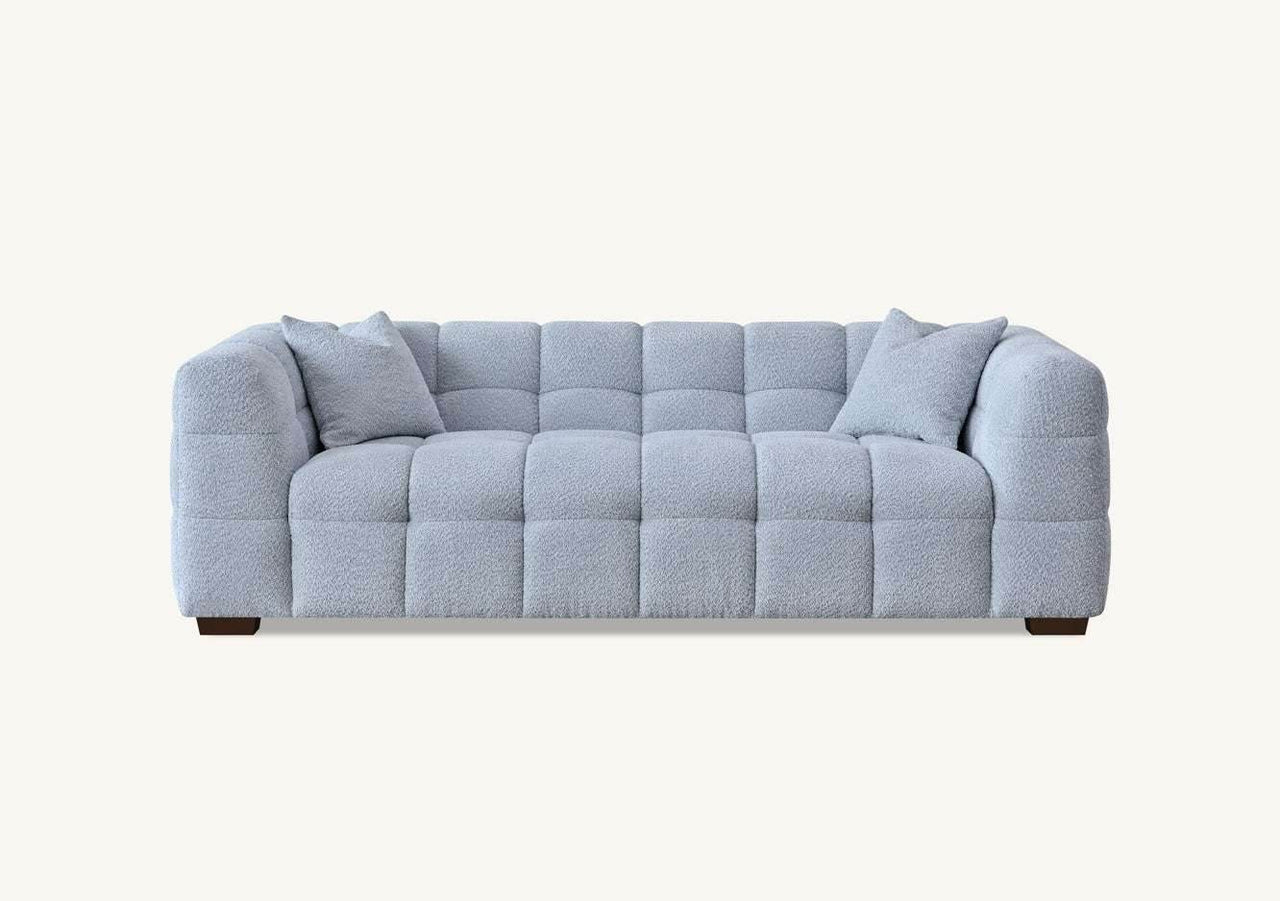 Aluxo Tribeca 3-Seater Sofa in Luxurious Pearl Boucle Fabric with Deep Channel Stitching - UK Luxury Furniture