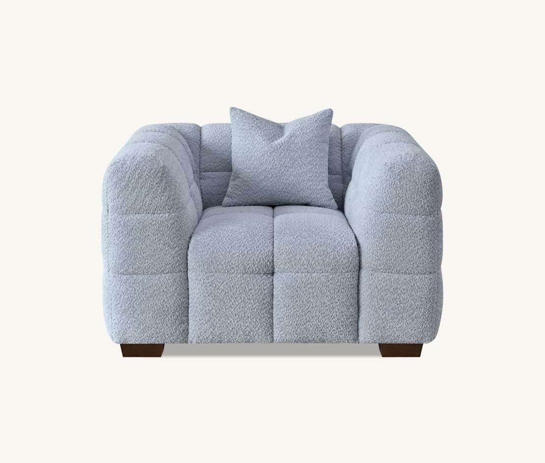 Aluxo Tribeca 3-Seater Sofa in Luxurious Pearl Boucle Fabric with Deep Channel Stitching - UK Luxury Furniture