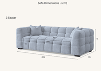 Aluxo Tribeca 3-Seater Sofa in Luxurious Pearl Boucle Fabric with Deep Channel Stitching - UK Luxury Furniture