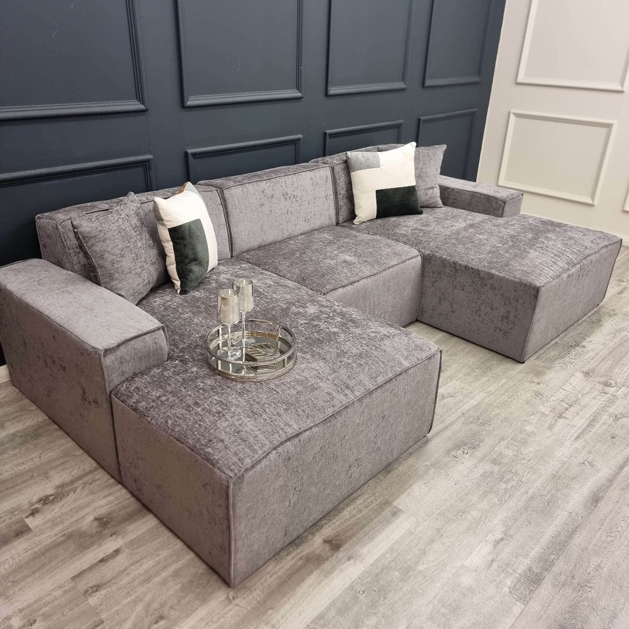 Atlanta U Shaped Modular Sofa - Cinema Style 4-Section Design in Soft Chenille Fabric - UK Luxury Furniture
